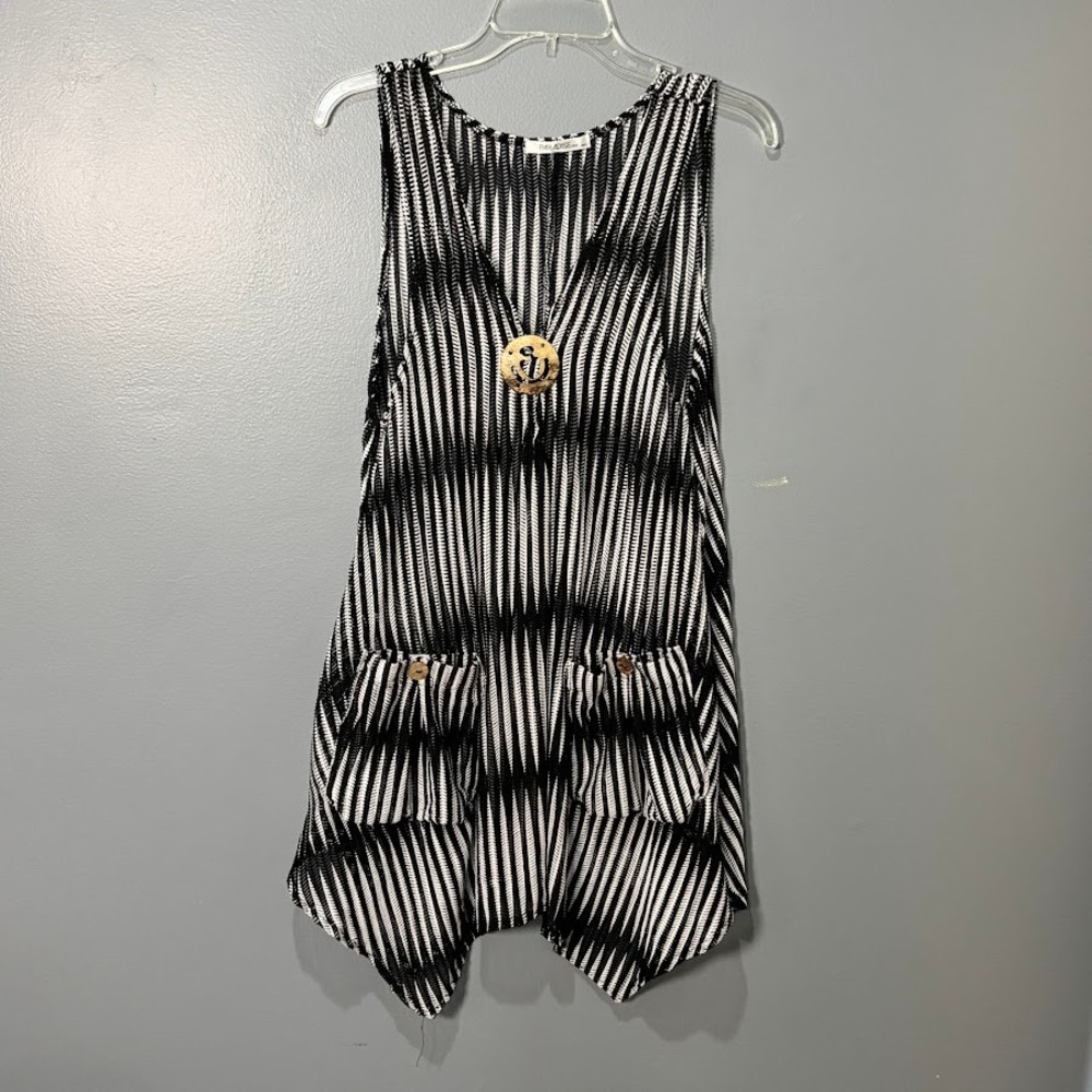 Paradise USA Swim Coverup Wmns M/L Black White Mesh Boho Handkerchief Hem New